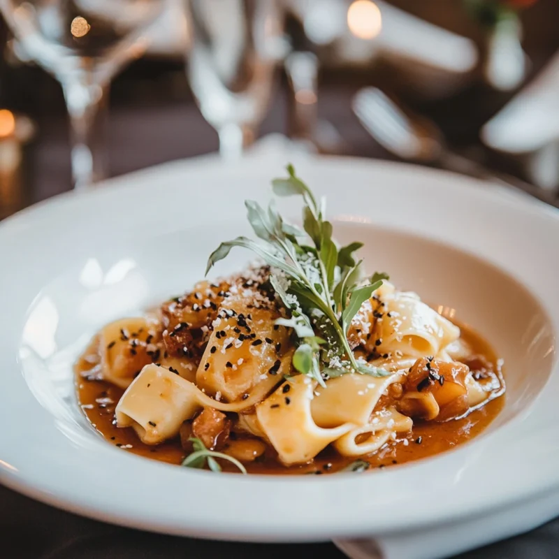 Bride Pasta Dish with Rich Sauce and Garnish