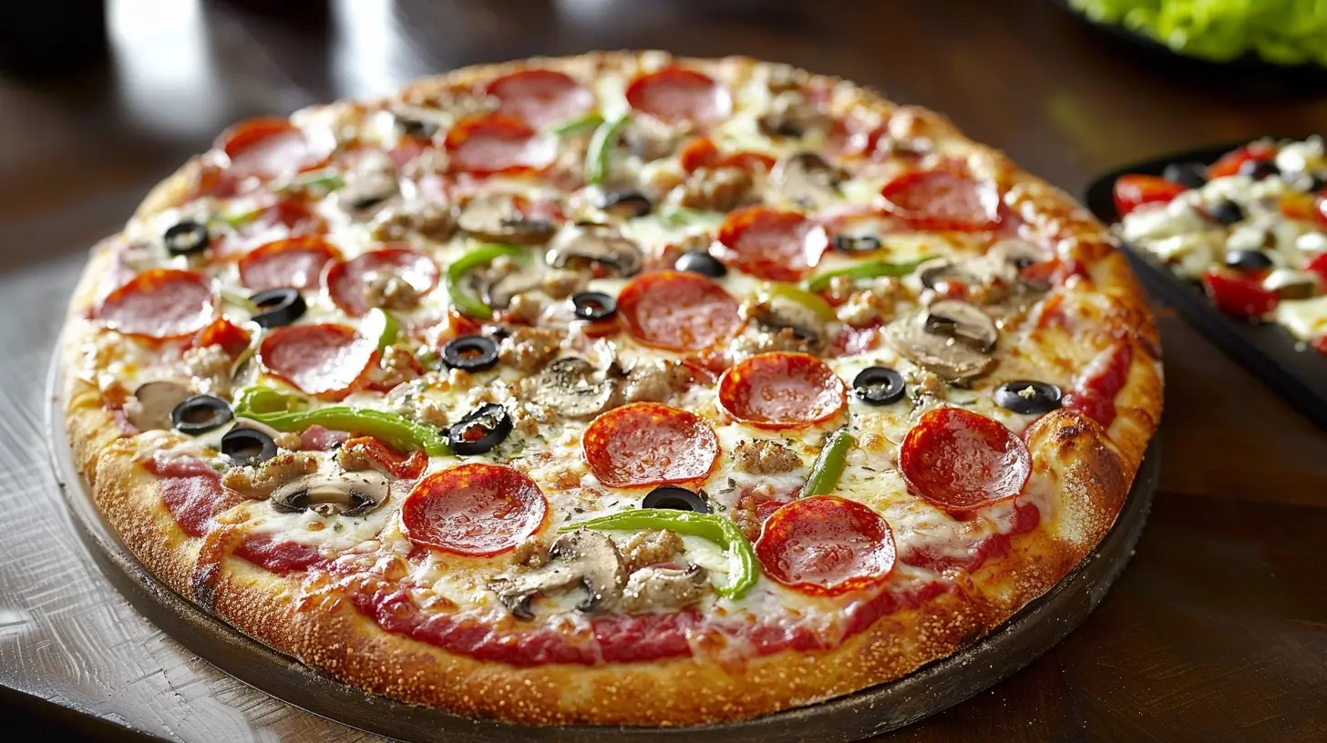 A collection of freshly baked 14-inch pizza crusts displayed on a wooden table, ready to be topped with ingredients for a delicious homemade pizza.