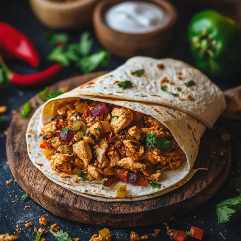 A small bowl of chicken taco seasoning made with chili powder, cumin, paprika, and other spices, placed on a wooden table