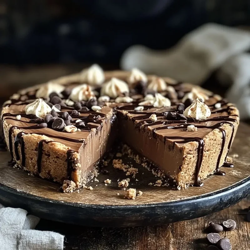 A freshly baked Cookie Chocolate Pie with a golden crust and gooey chocolate center, perfect for dessert lovers.