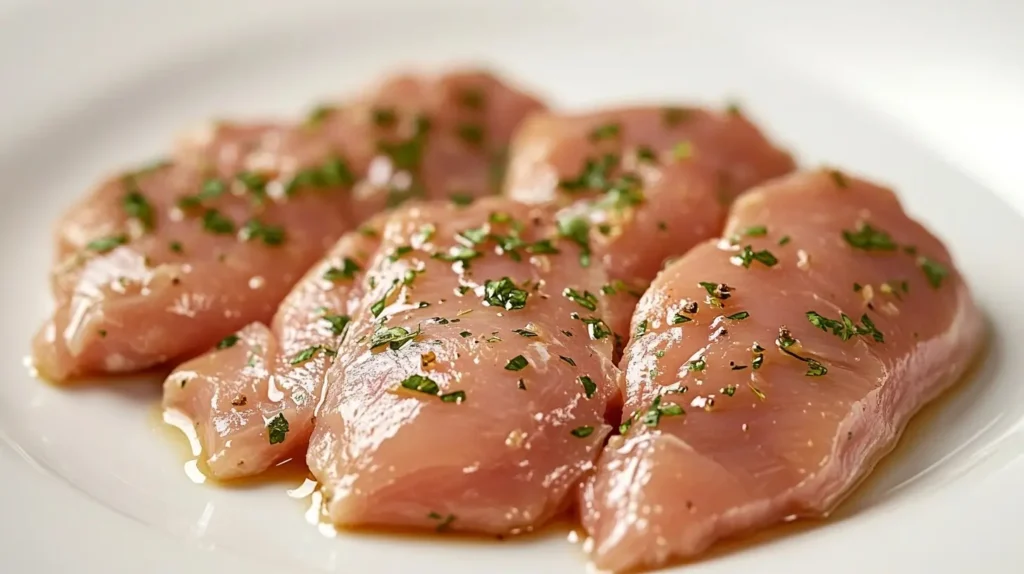 Juicy baked Galena chicken breasts seasoned with a smoky spice blend, garnished with fresh parsley and lemon slices, served in a rustic baking dish.