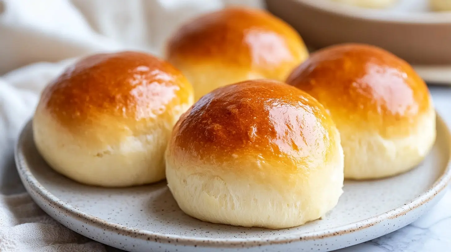 A loaf of fluffy cloud brioche with a golden, glossy crust and soft, pillowy texture, sliced to reveal its airy interior, served on a wooden board with a knife and a pat of butter on the side.