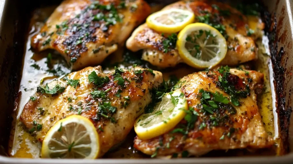 A large chicken piece cooked to perfection, golden brown and juicy, resting on a wooden cutting board, garnished with fresh herbs and served with a meat thermometer for precise doneness.